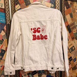 White Denim Jacket with USC Graphic